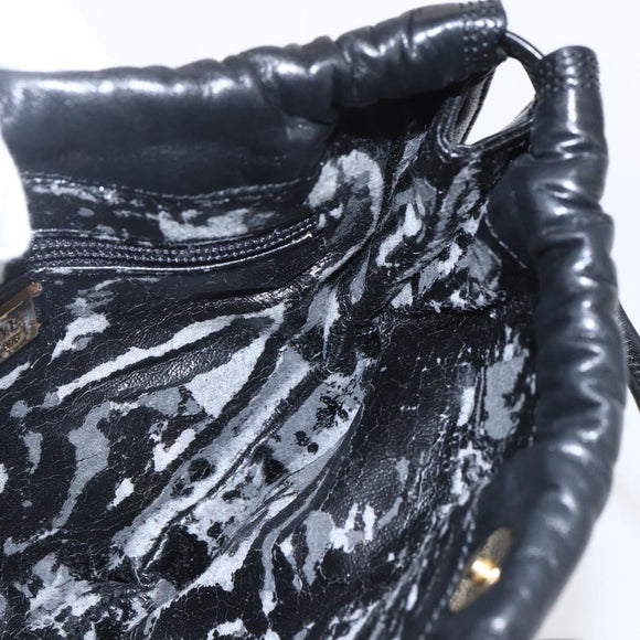 LOEWE Anagram Shoulder Bag Leather Black Gold Auth yk19995