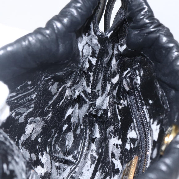 LOEWE Anagram Shoulder Bag Leather Black Gold Auth yk19995