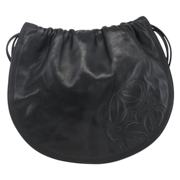 LOEWE Anagram Shoulder Bag Leather Black Gold Auth yk19995