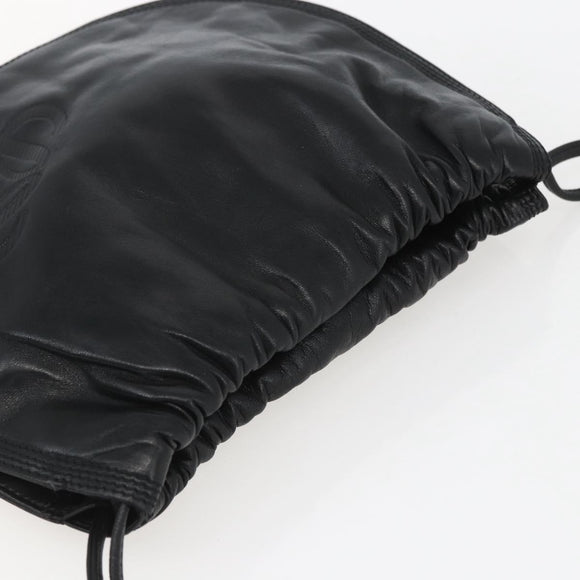 LOEWE Anagram Shoulder Bag Leather Black Gold Auth yk19995