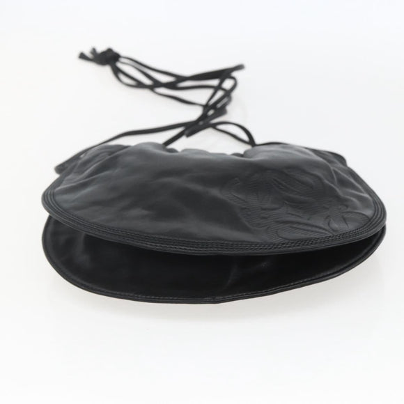 LOEWE Anagram Shoulder Bag Leather Black Gold Auth yk19995