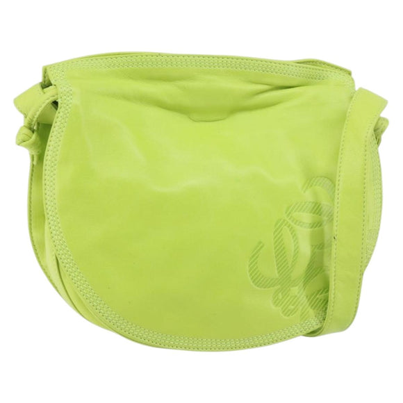 LOEWE Anagram Shoulder Bag Leather Green Gold Auth yk19996