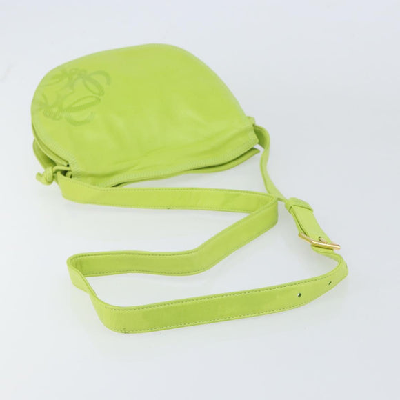 LOEWE Anagram Shoulder Bag Leather Green Gold Auth yk19996