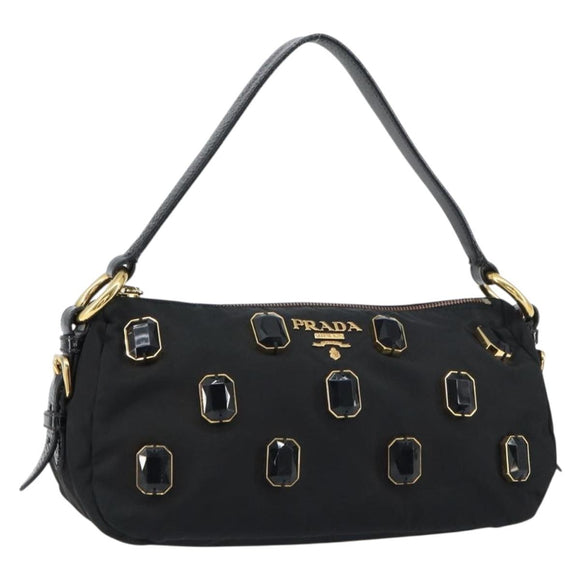 PRADA Bijoux Shoulder Bag Nylon Black Gold Auth yk19999V