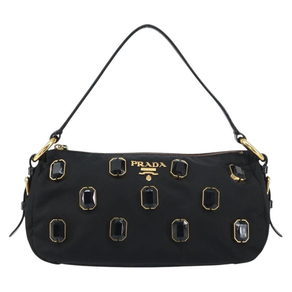 PRADA Bijoux Shoulder Bag Nylon Black Gold Auth yk19999V