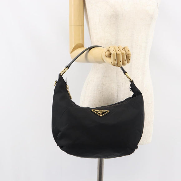 PRADA Shoulder Bag Nylon Black Gold Auth yk20004V