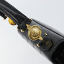 VERSACE Hand Bag Leather Black Gold Auth yk20008-9