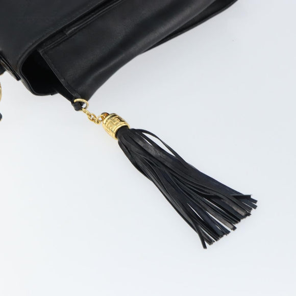 VERSACE Hand Bag Leather Black Gold Auth yk20008