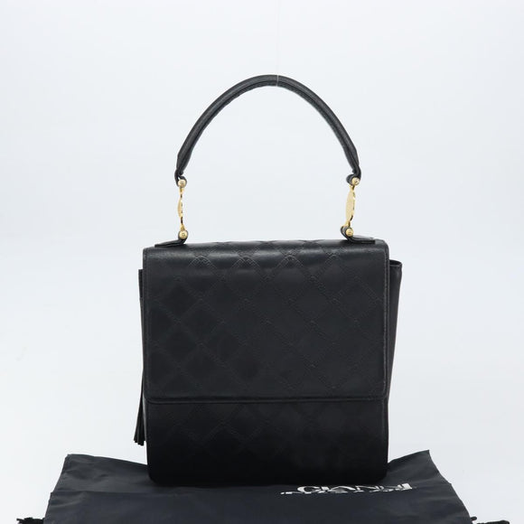 VERSACE Hand Bag Leather Black Gold Auth yk20008