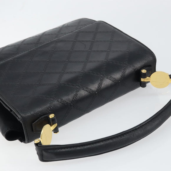VERSACE Hand Bag Leather Black Gold Auth yk20008