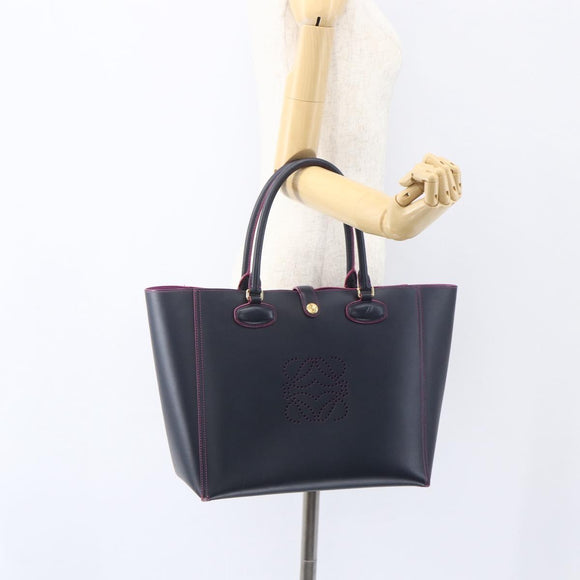 LOEWE Anagram Tote Bag Leather Black Gold Auth yk20013