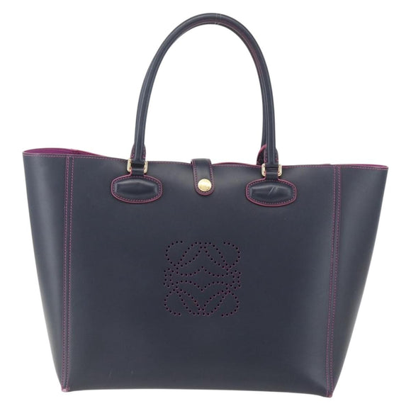 LOEWE Anagram Tote Bag Leather Black Gold Auth yk20013