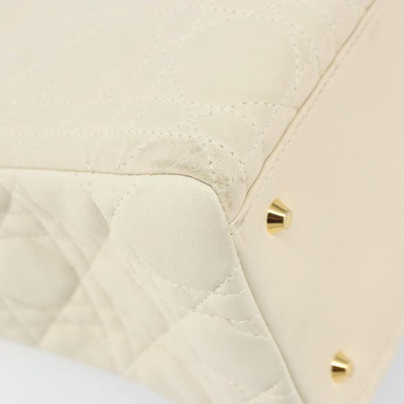 Christian Dior Canage Hand Bag Lamb Skin White Gold Auth yk20018