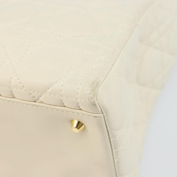 Christian Dior Canage Hand Bag Lamb Skin White Gold Auth yk20018