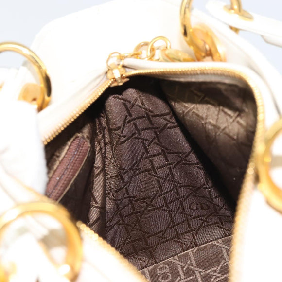 Christian Dior Canage Hand Bag Lamb Skin White Gold Auth yk20018