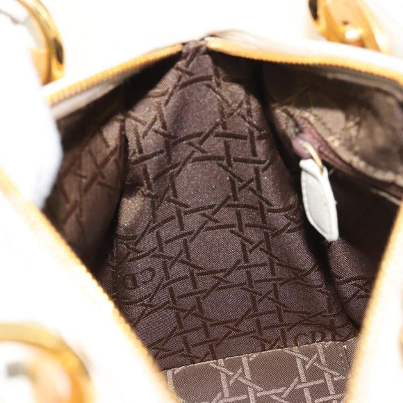 Christian Dior Canage Hand Bag Lamb Skin White Gold Auth yk20018