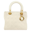 Christian Dior Canage Hand Bag Lamb Skin White Gold Auth yk20018-2