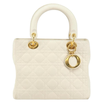 Christian Dior Canage Hand Bag Lamb Skin White Gold Auth yk20018 - 0