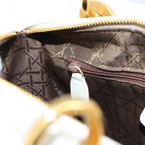 Christian Dior Canage Hand Bag Lamb Skin White Gold Auth yk20018