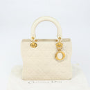 Christian Dior Canage Hand Bag Lamb Skin White Gold Auth yk20018-24