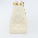 Christian Dior Canage Hand Bag Lamb Skin White Gold Auth yk20018-4