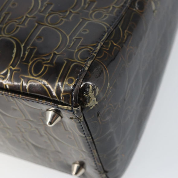 Christian Dior Trotter Canvas Hand Bag Enamel 2way Brown Silver Auth yk20020