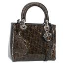 Christian Dior Trotter Canvas Hand Bag Enamel 2way Brown Silver Auth yk20020-1