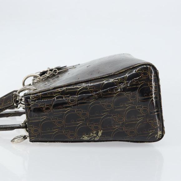 Christian Dior Trotter Canvas Hand Bag Enamel 2way Brown Silver Auth yk20020