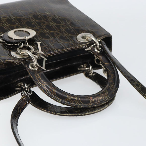 Christian Dior Trotter Canvas Hand Bag Enamel 2way Brown Silver Auth yk20020