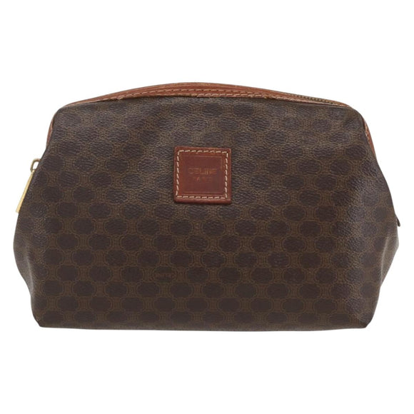 CELINE Macadam Canvas Pouch PVC Leather Brown Gold Auth yk20021
