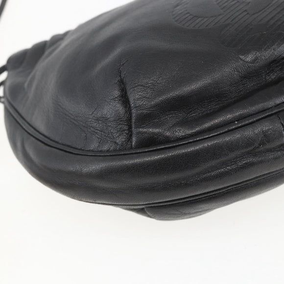 LOEWE Anagram Shoulder Bag Leather Black Gold Auth yk20023