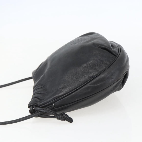 LOEWE Anagram Shoulder Bag Leather Black Gold Auth yk20023