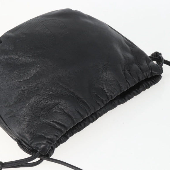 LOEWE Anagram Shoulder Bag Leather Black Gold Auth yk20023