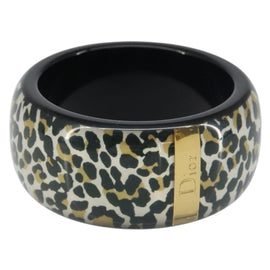 Christian Dior Leopard Pattern Bracelet plastic Black Gold Auth yk20027