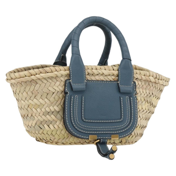 Chloe Bucket Bag Marcie Hand Bag Straw Blue Beige Auth yk20030