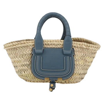 Chloe Bucket Bag Marcie Hand Bag Straw Blue Beige Auth yk20030 - 0