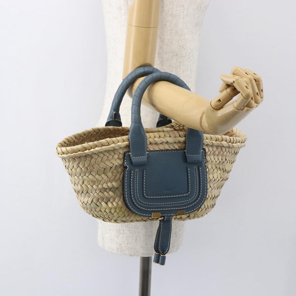 Chloe Bucket Bag Marcie Hand Bag Straw Blue Beige Auth yk20030