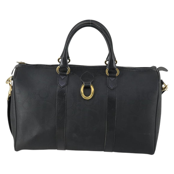 Christian Dior Trotter Canvas Boston Bag PVC 2way Black Gold Auth yk20032