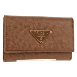 PRADA Key Case Safiano leather Brown Auth yk20038V