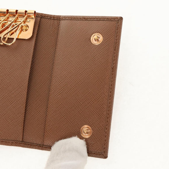 PRADA Key Case Safiano leather Brown Auth yk20038V