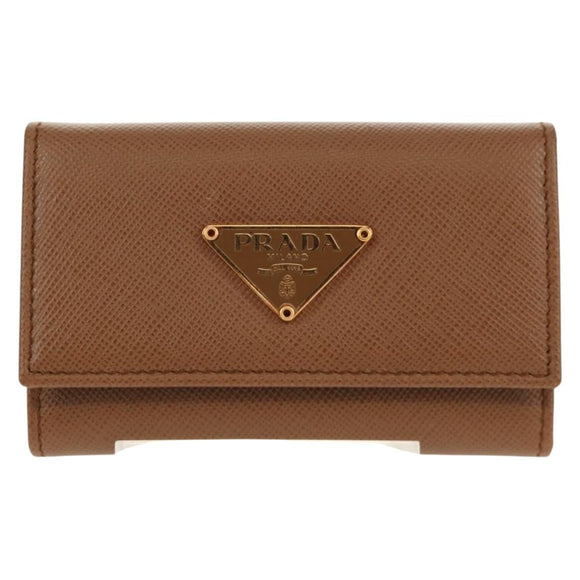 PRADA Key Case Safiano leather Brown Auth yk20038V