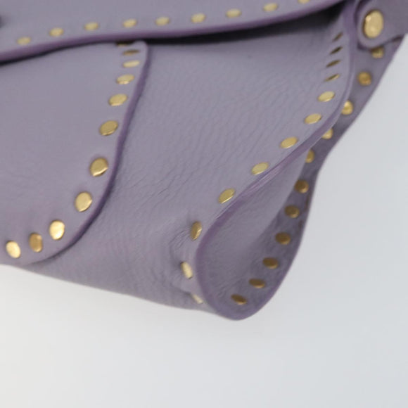 CELINE Studs Shoulder Bag Leather Purple Gold Auth yk20039