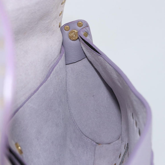 CELINE Studs Shoulder Bag Leather Purple Gold Auth yk20039