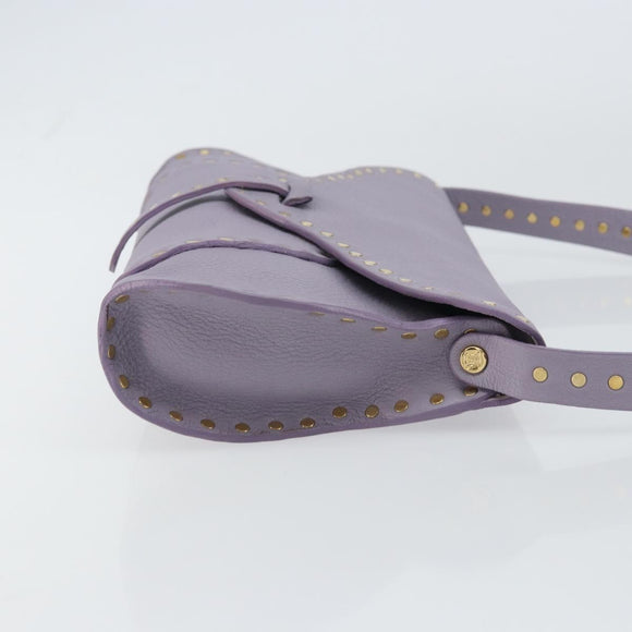 CELINE Studs Shoulder Bag Leather Purple Gold Auth yk20039