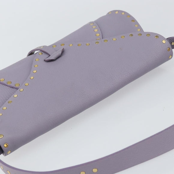 CELINE Studs Shoulder Bag Leather Purple Gold Auth yk20039