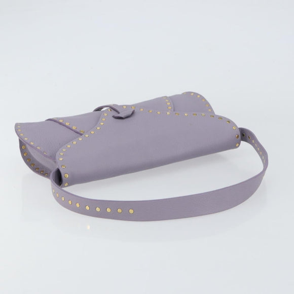 CELINE Studs Shoulder Bag Leather Purple Gold Auth yk20039