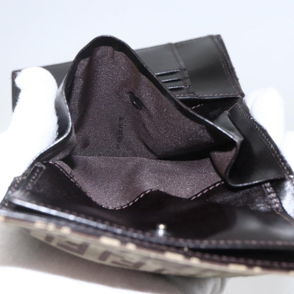 FENDI Zucchino Canvas Compact Wallet Beige Brown Auth yk20041V