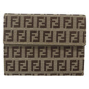 FENDI Zucchino Canvas Compact Wallet Beige Brown Auth yk20041V-2