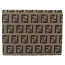 FENDI Zucchino Canvas Compact Wallet Beige Brown Auth yk20041V-3