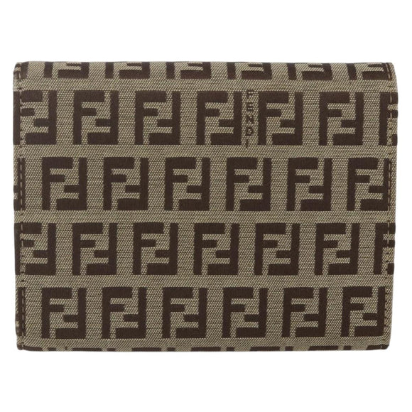 FENDI Zucchino Canvas Compact Wallet Beige Brown Auth yk20041V
